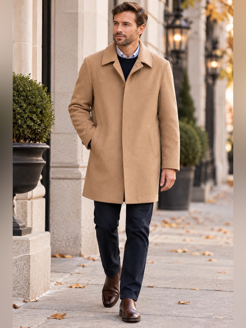 Lauren Ralph Lauren Men’s Camel Tan Wool Blend Overcoat Car Coat Size 42R Large